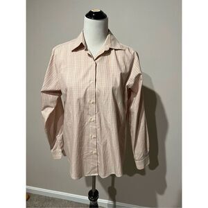 Brooks Brothers women button up shirt blouse top cream/red checks cotton size 12